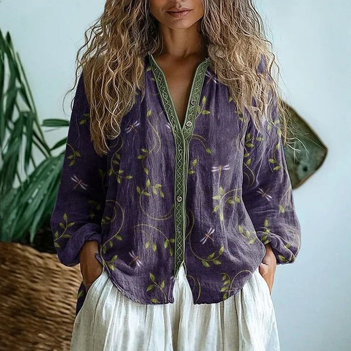 Chemisé - Vintage blouse met bladerenprint