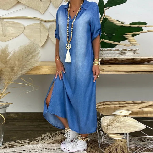 Andrea™ – maxi-jurk in denim stijl