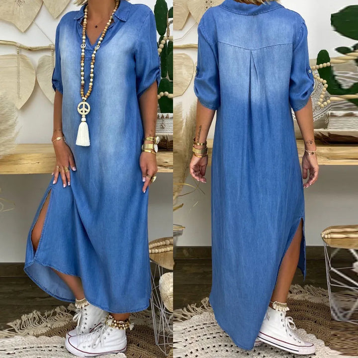 Andrea™ – maxi-jurk in denim stijl