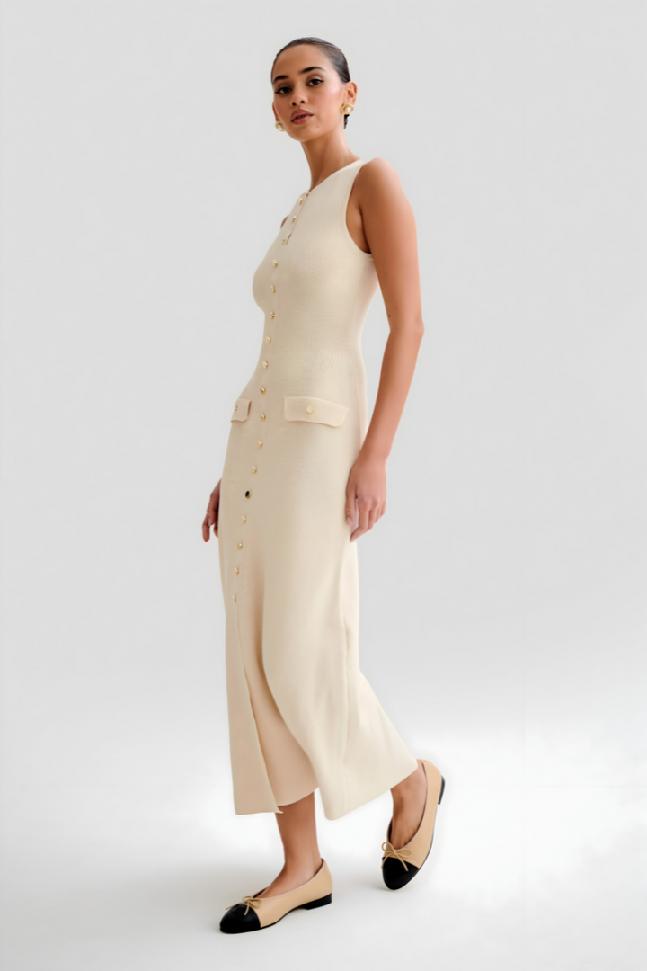 Sarah™ | Mouwloze Maxi Jurk met Knopen