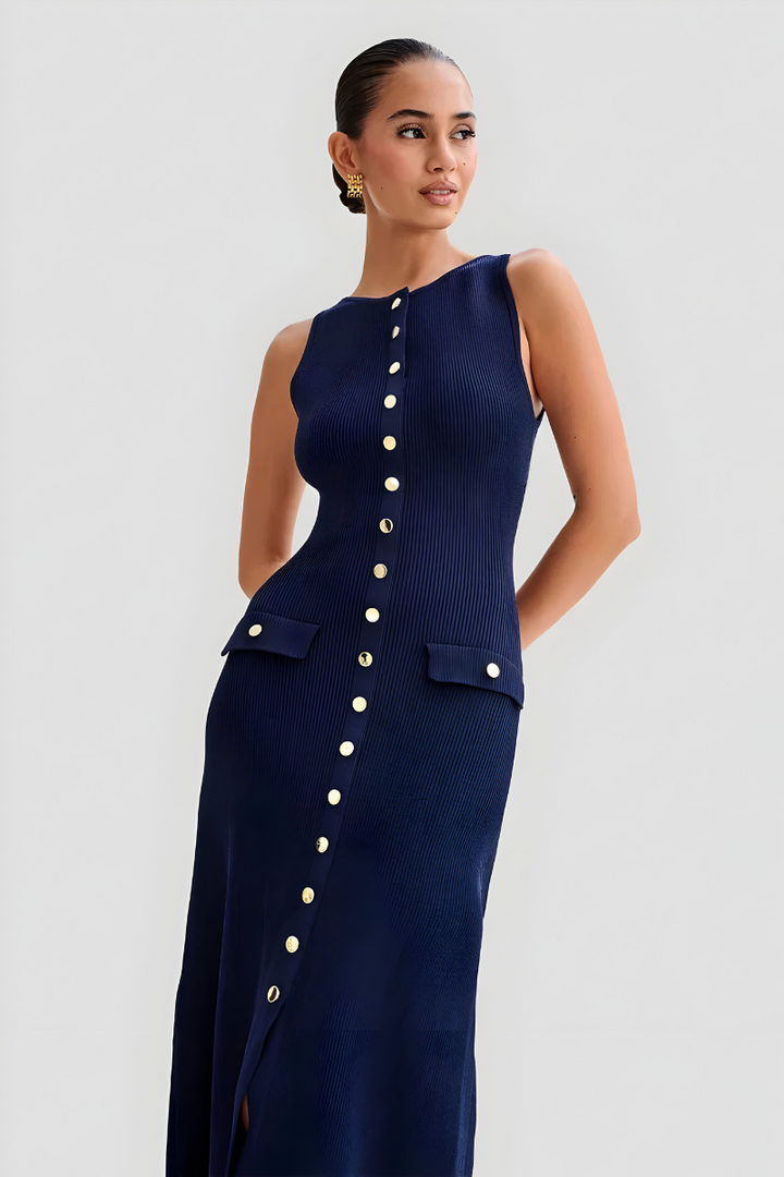 Sarah™ | Mouwloze Maxi Jurk met Knopen