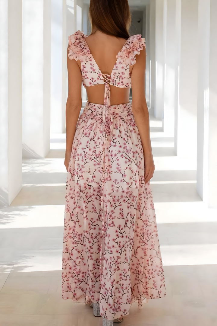 Isadora™ | Maxi-jurk met Cut-Out en Ruchemouwen