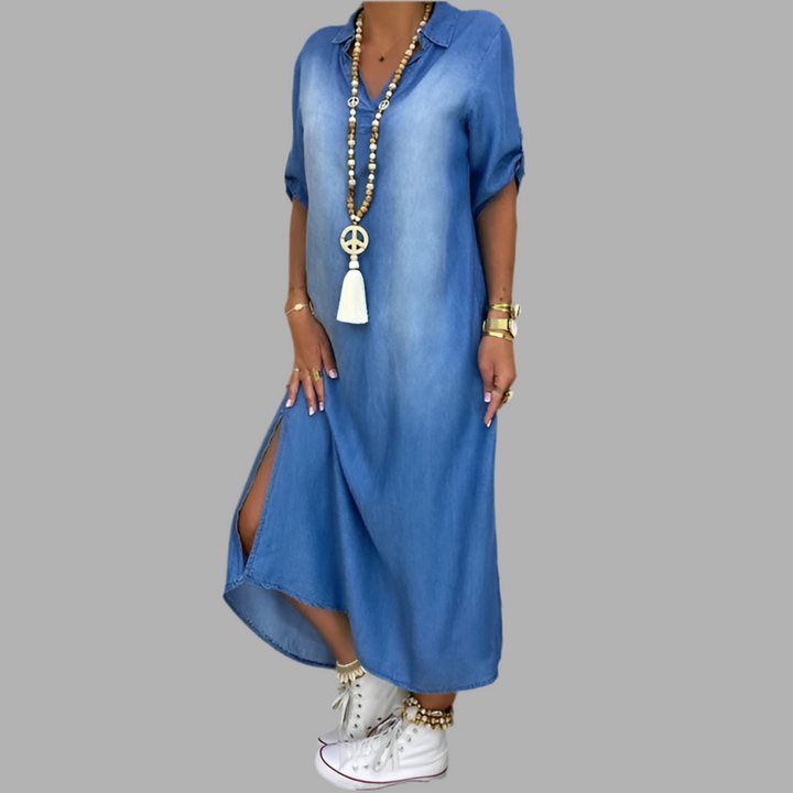 Andrea™ – maxi-jurk in denim stijl