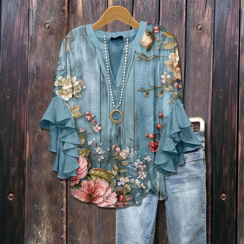 Flora - vintage boho blouse met bloemen