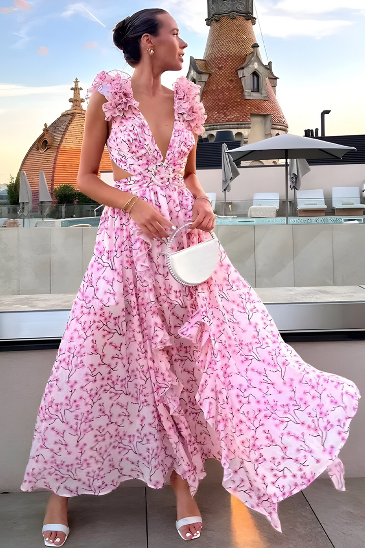 Isadora™ | Maxi-jurk met Cut-Out en Ruchemouwen
