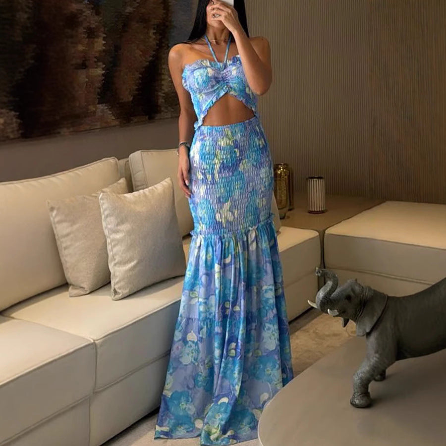 Lina™ | Strapless Maxi Jurk met Tropische Print