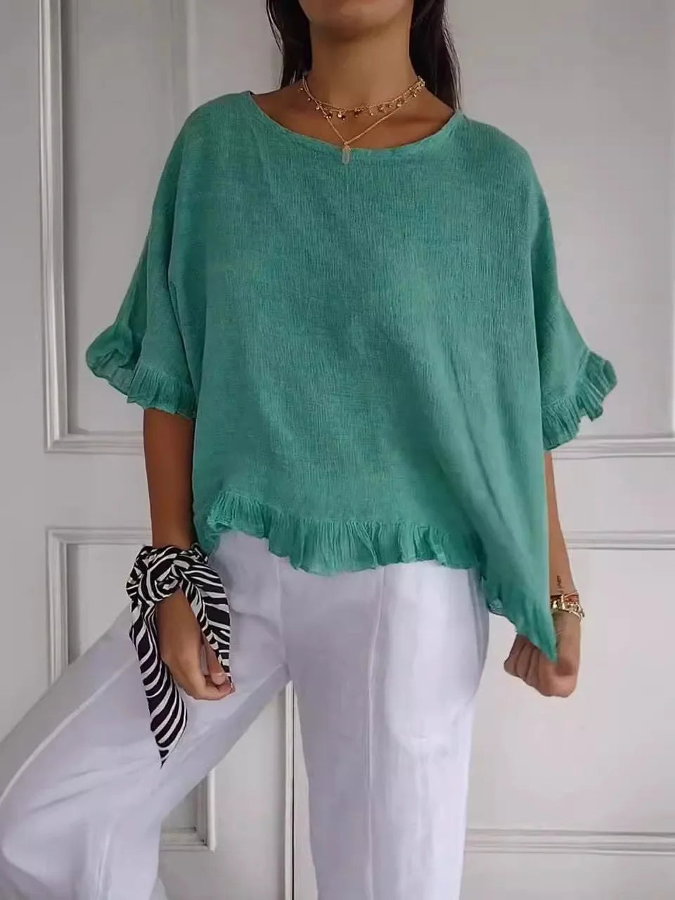 Patsy - Ronde hals blouse linnen