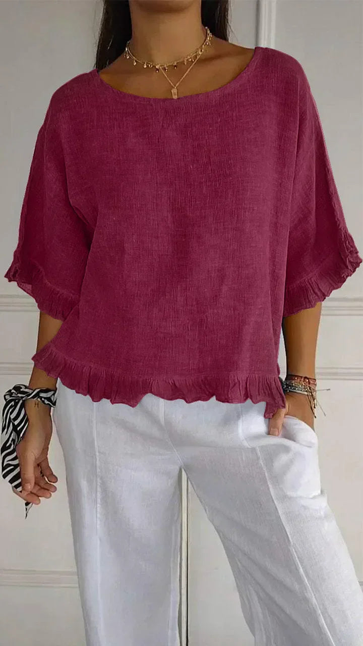 Patsy - Ronde hals blouse linnen