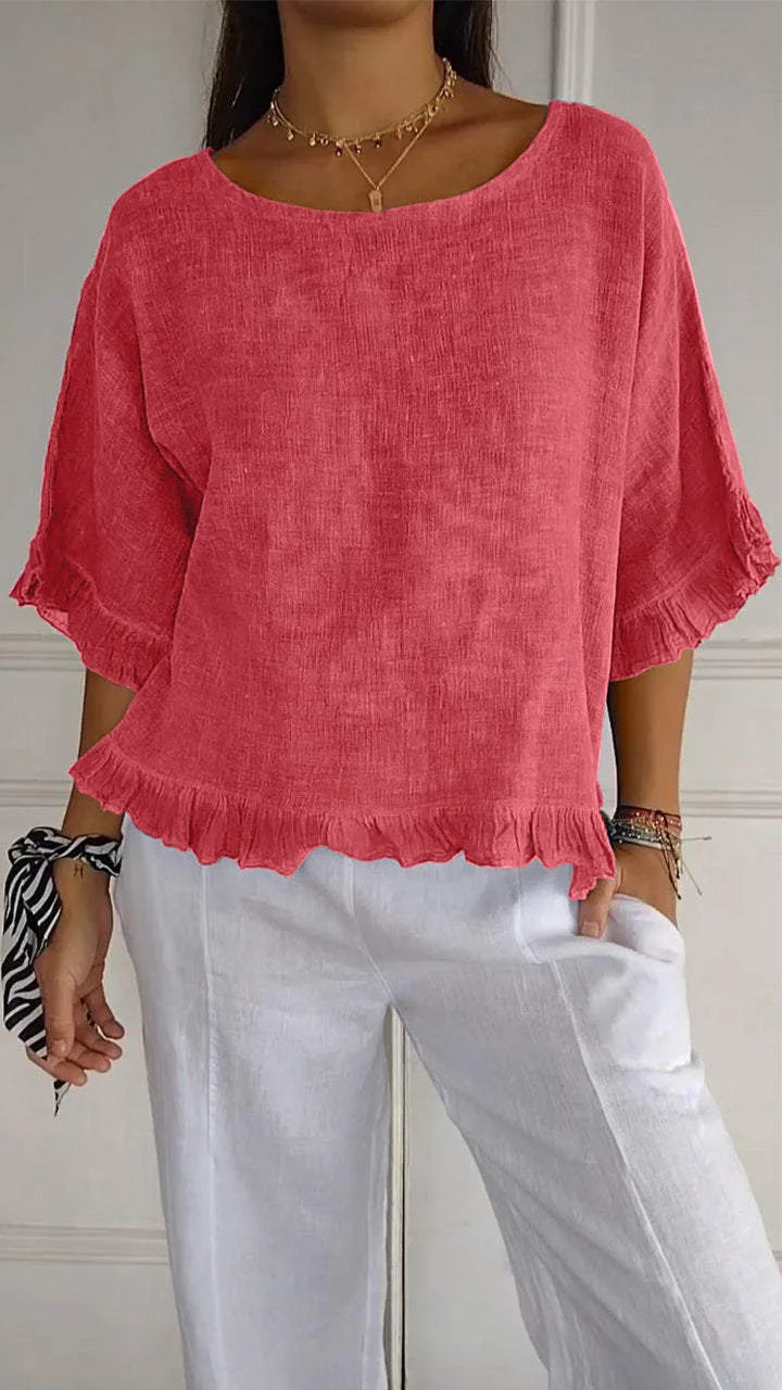 Patsy - Ronde hals blouse linnen
