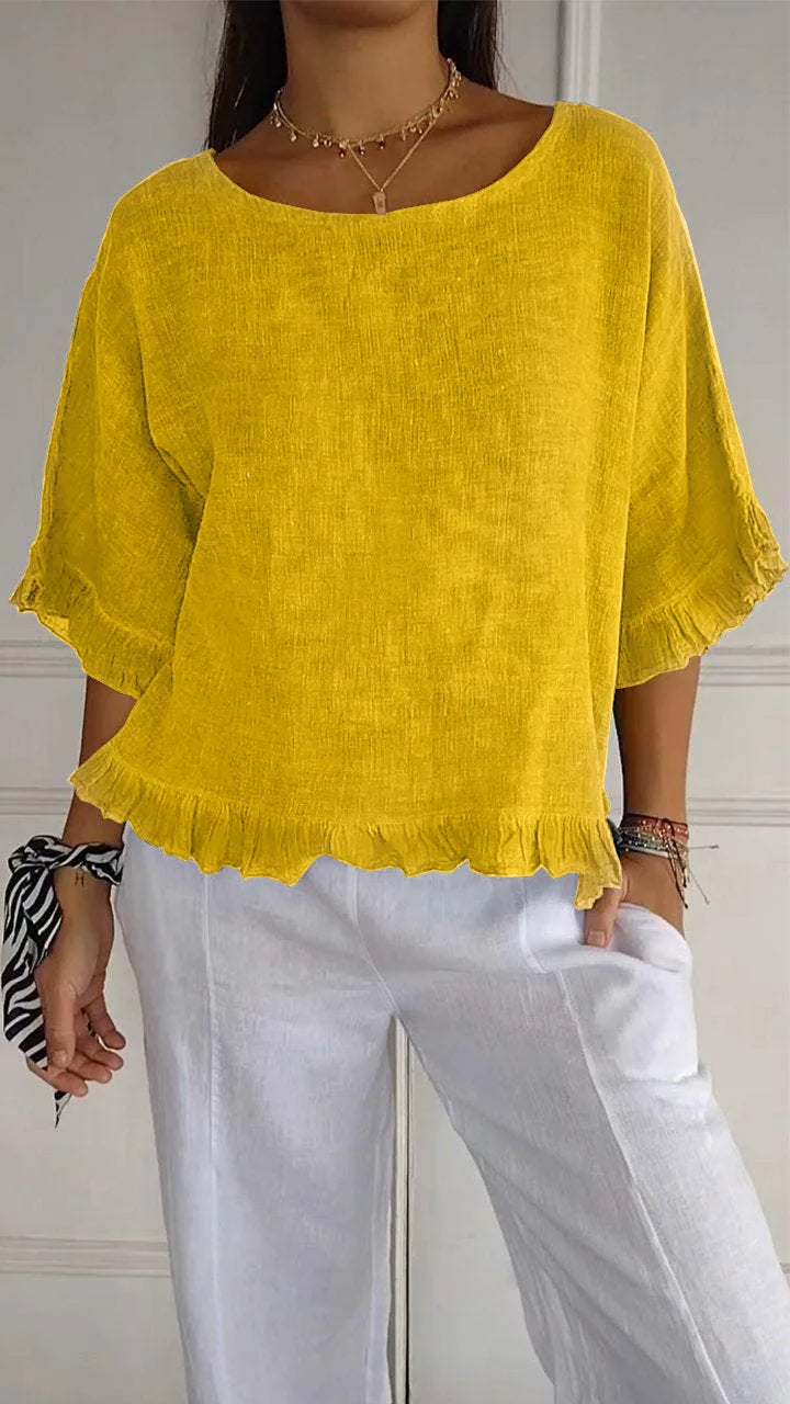 Patsy - Ronde hals blouse linnen