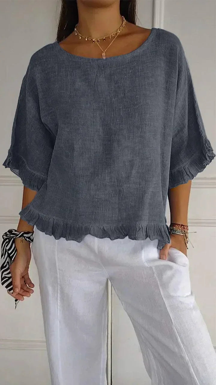Patsy - Ronde hals blouse linnen