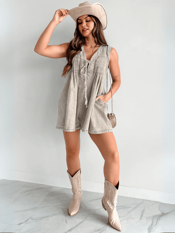 Abbey™ | Luchtige Denim Romper met Striksluiting