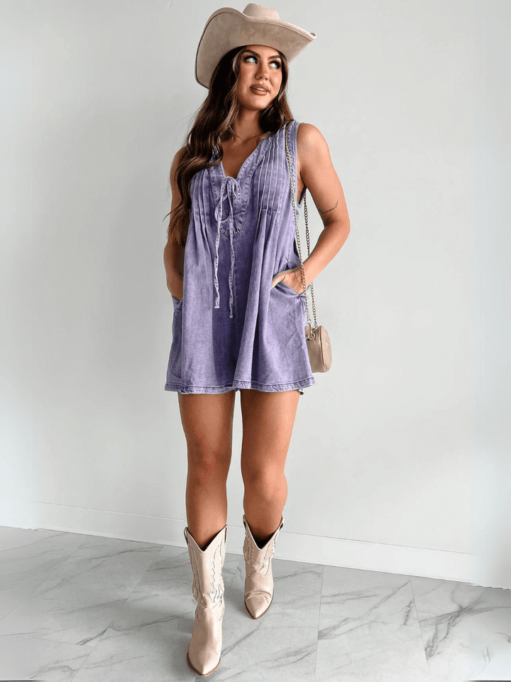Abbey™ | Luchtige Denim Romper met Striksluiting