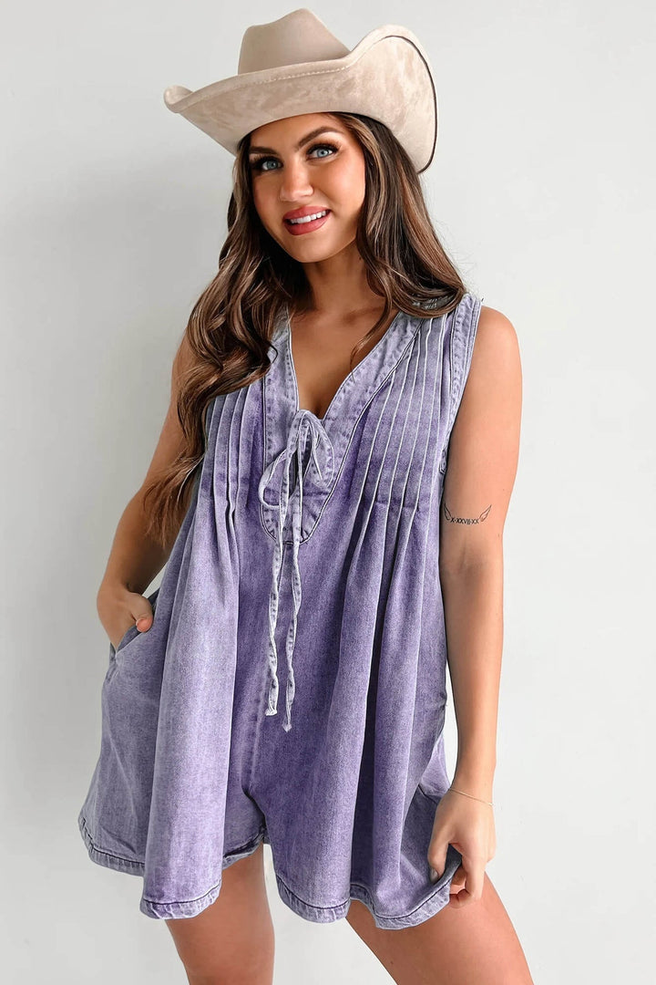 Abbey™ | Luchtige Denim Romper met Striksluiting