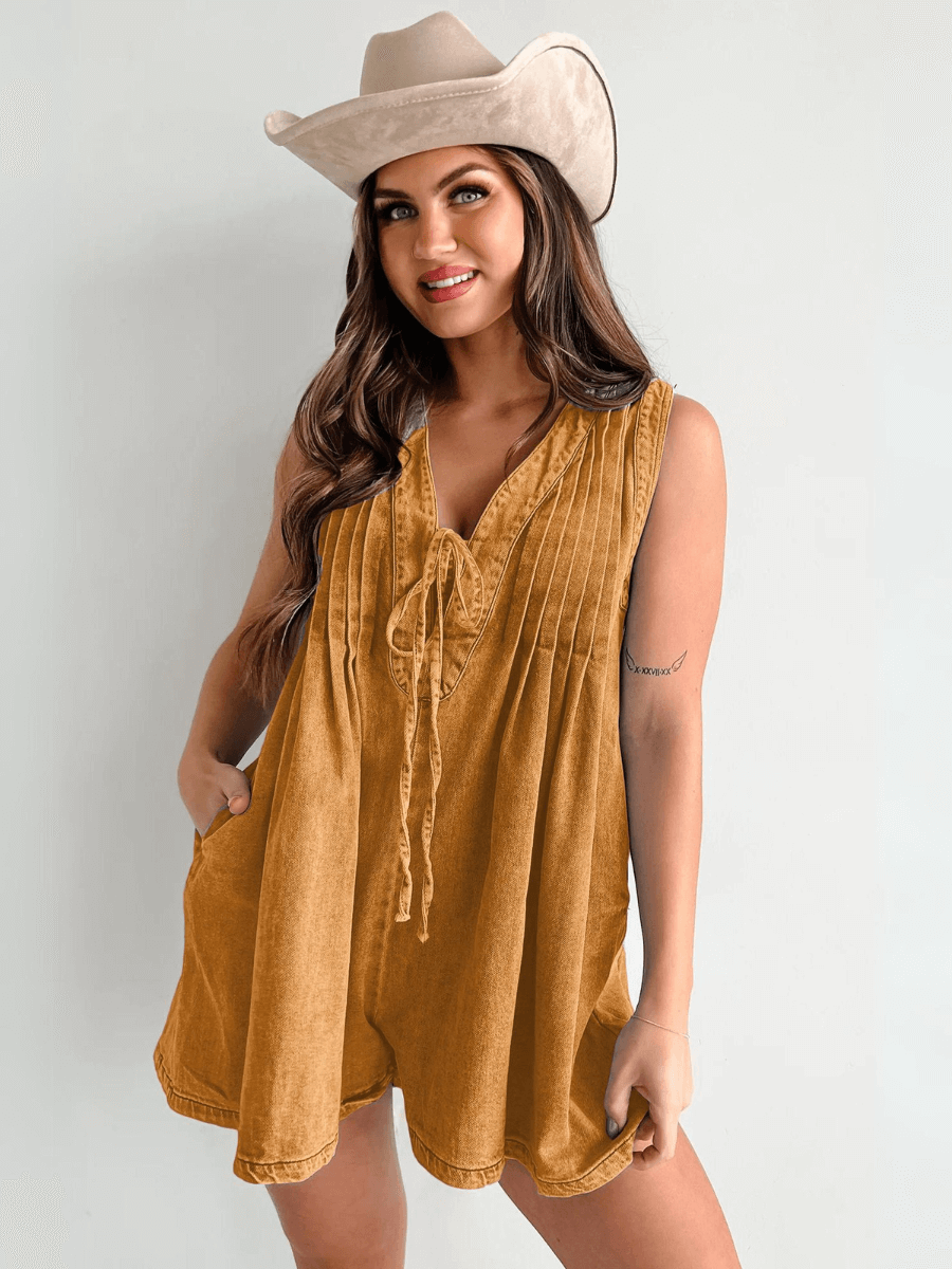 Abbey™ | Luchtige Denim Romper met Striksluiting