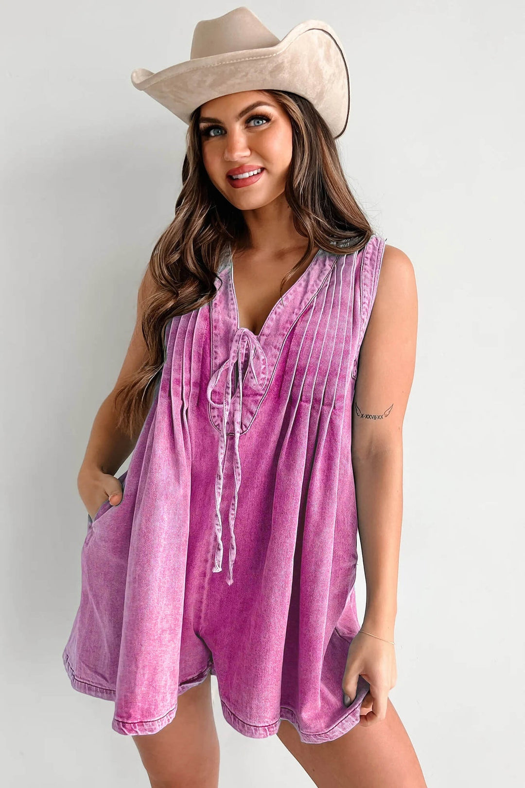 Abbey™ | Luchtige Denim Romper met Striksluiting