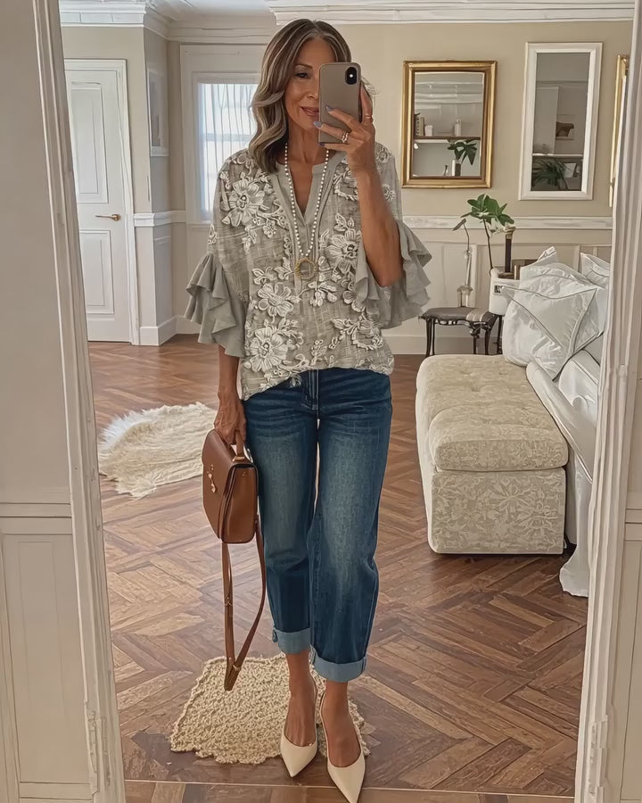 Isla - Vintage boho stijl blouse met bloemen